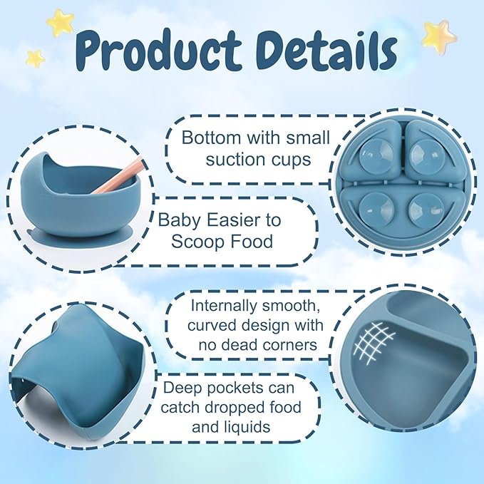 Personalized Silicone Baby Feeding Set with Name, Customized Baby Led Weaning Supplies Self Feeding Eating Utensils with Spoon, Fork, Silicone Suction Bowls, Cup, Plate Mint Green