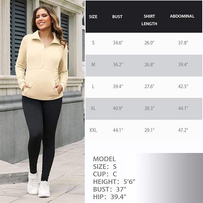 GINKANA Maternity Women's Long Sleeve Shirt Half Zipper Lapel Lightweight Casual Maternity Pullover with Pockets