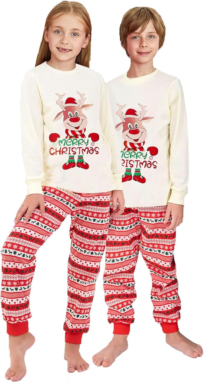 Awoscut Christmas Family Matching Pajamas Christmas Pjs Holiday Nightwear Sleepwear Sets Long Sleeve Pjs
