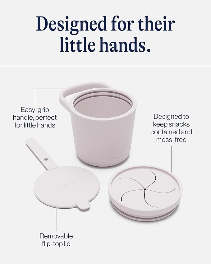 Lalo Snack Cup - Mess-Free Silicone Snack Cups for Toddlers & Babies with Detachable Lid, BPA-Free Baby Snack Containers, Fits Most Stroller & Car Seat Cup Holders, Dishwasher Safe, Lavender