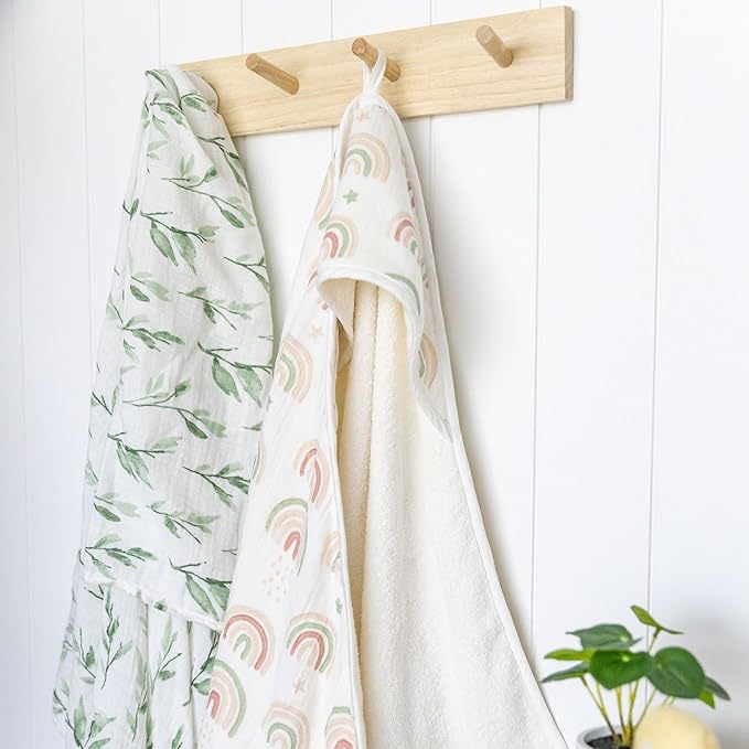 Crane Baby Hooded Towel, 100% Cotton & Terry Cloth Hooded Baby Towels for Boys & Girls, Boho Rainbow, 30" w x 30" h, Hooded Baby Beach Towel, Baby Pool Towel, Baby Bath Towel, Hooded Towels for Baby