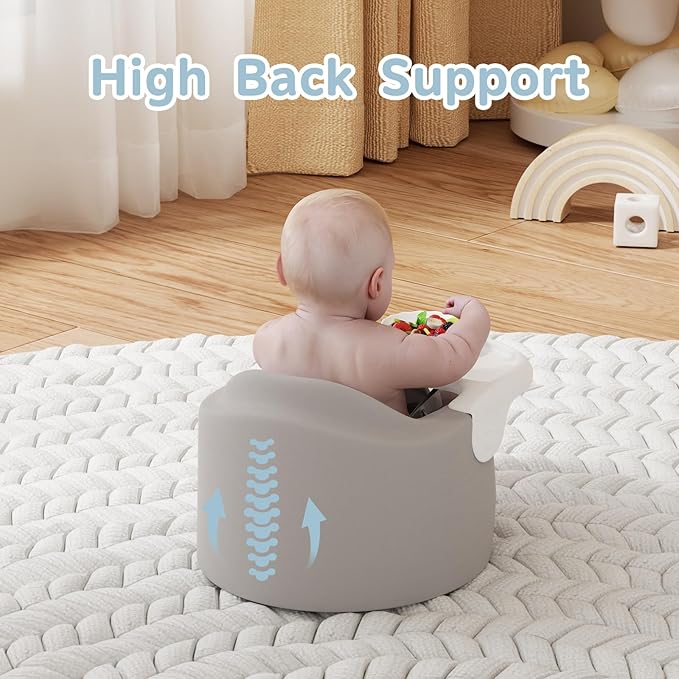 Baby Floor Seat with Removable Tray – Portable Feeding & Activity Booster Seat for Infants, Ideal for Sitting, Mealtime Support, and Playtime, Gray