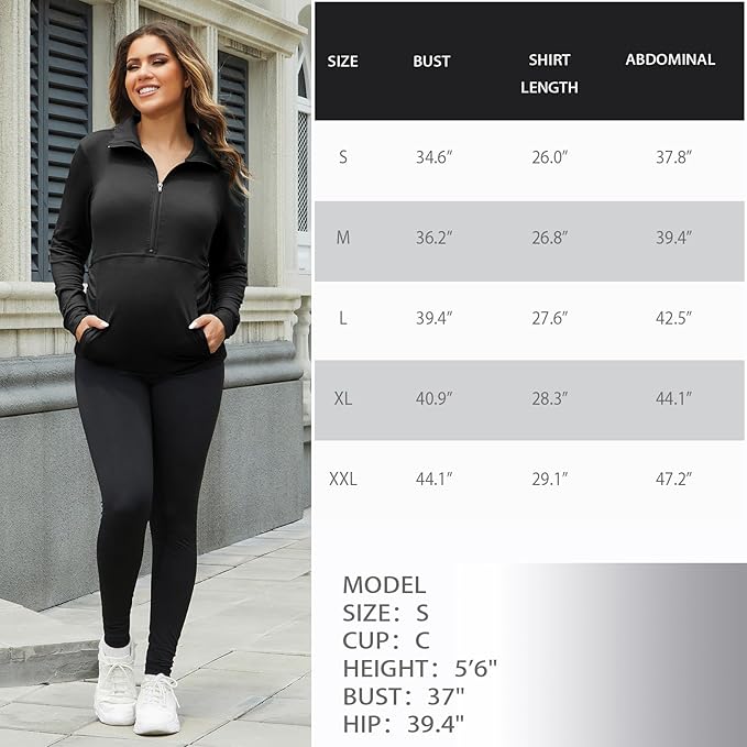 GINKANA Maternity Women's Long Sleeve Shirt Half Zipper Lapel Lightweight Casual Maternity Pullover with Pockets