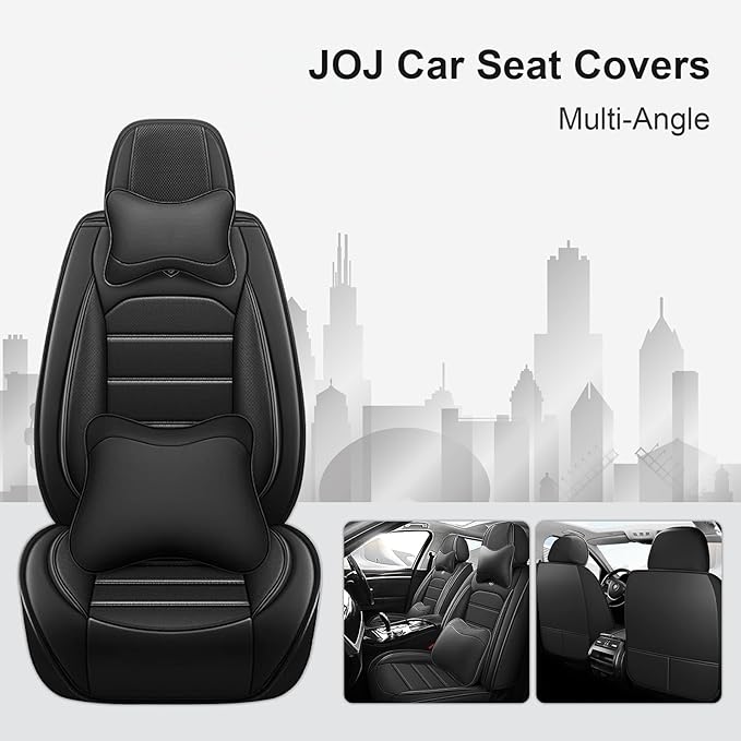 JOJ Car Seat Cover Fit for Toyota Highlander 2001-2025,7 Seat Car Seat Cover,No-Slip Waterproof Breathable Faux Leather,Full Set with Pillow Steering Wheel Covers,Black