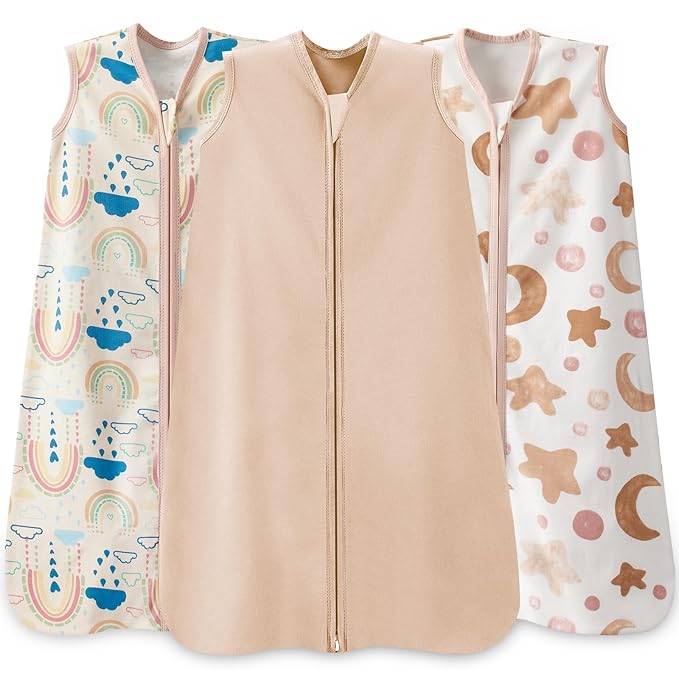 Baby Sleep Sack 6-12 Months,100% Cotton TOG 0.5 Wearable Blanket for Boys and Girls, 3 Pack 2-Way Zipper Lightweight Sleeping Bags for Toddler Newborn Infant