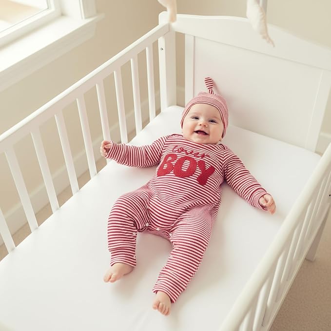 Fernvia Newborn Baby Boy Clothes Letters Print Bodysuit 3 6 9 12 18 Months Long Sleeve Jumpsuit with Hat 2PCS Outfits Set