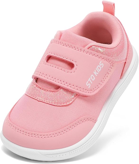 Toddler Wide Toe Box Barefoot Shoes Boys Girls Zero Drop,Baby First Walking Shoes Glitter Little Kids Sneakers Non-Slip Preschool Running Tennis Canvas Casual Preschool Outdoor Activities