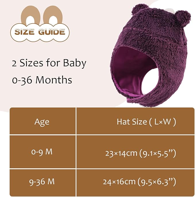 Bear Baby Winter Hat Toddler Earflap Beanie Unisex Infant Snow Cap Warm Fleece Kids Trapper Hats for Girls Boys 0-36M