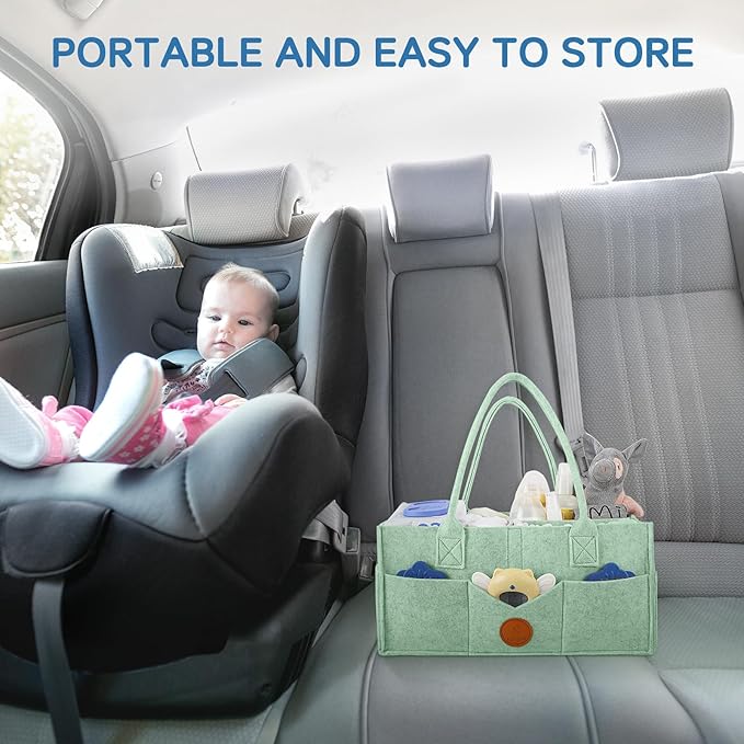 Maliton Baby Diaper Caddy, Nursery Storage Bin & Car Organizer with Handle, Large Felt Bag for Newborn essentials Boy or Girl, Changing Table Organizer for Baby Stuff, 15" x 9" x 7"Baby Shower Basket