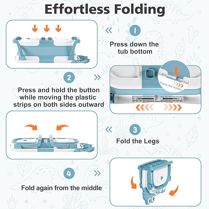 Collapsible Baby Bathtub for Newborns with Thermometer and Soft Floating Cushion Portable and Foldable Travel Baby Bath Tub for Infants to Toddler 0-36 Month (Blue)