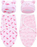 Cinaci 2 Pieces Adjustable Soft Cotton Baby Swaddle Sleep Sacks Hats Newborn Nursery Caps Beanies Bonnets Swaddle Blanket Wraps for Baby Girls Boys Infants Newborns (2PCS S3)