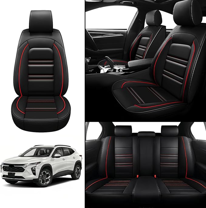 Seat Covers for Chevy trax 2015-2025 | 5-Seats Leather Seat Covers, Easy to Install Automotive Seat Covers Full Set (Full Set, Black&Red Line)