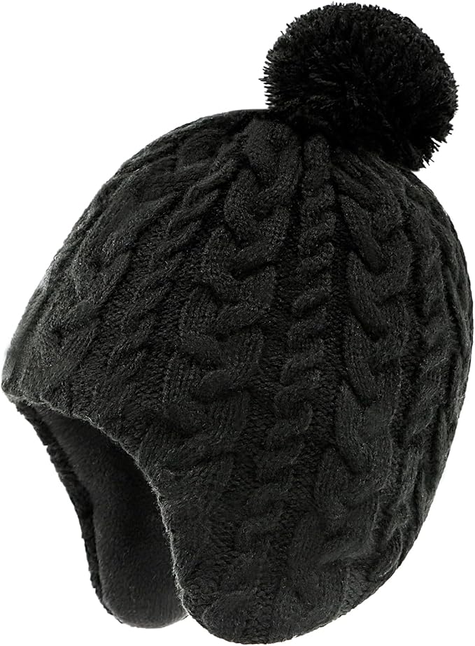 Duoyeree Kids Beanie Hat for Boys Girls Pom-pom Kint Hats Cozy Lining Winter Skull Cap