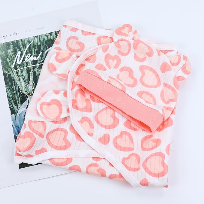 Cinaci 2 Pack Adjustable Soft Cotton Blend Newborn Baby Receiving Swaddle Blankets Sleep Sacks with Nursery Hats Caps Beanies Bonnets for Baby Girls Boys Newborns Infants