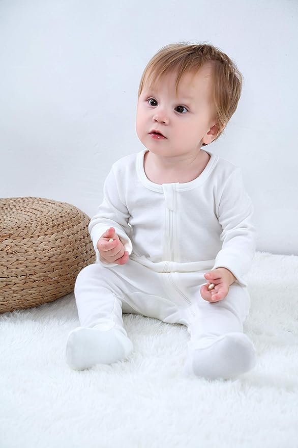 O2 BABY Baby Boys Girls Organic Cotton Zip-Front Sleeper Pajamas, Footed Sleep 'n Play