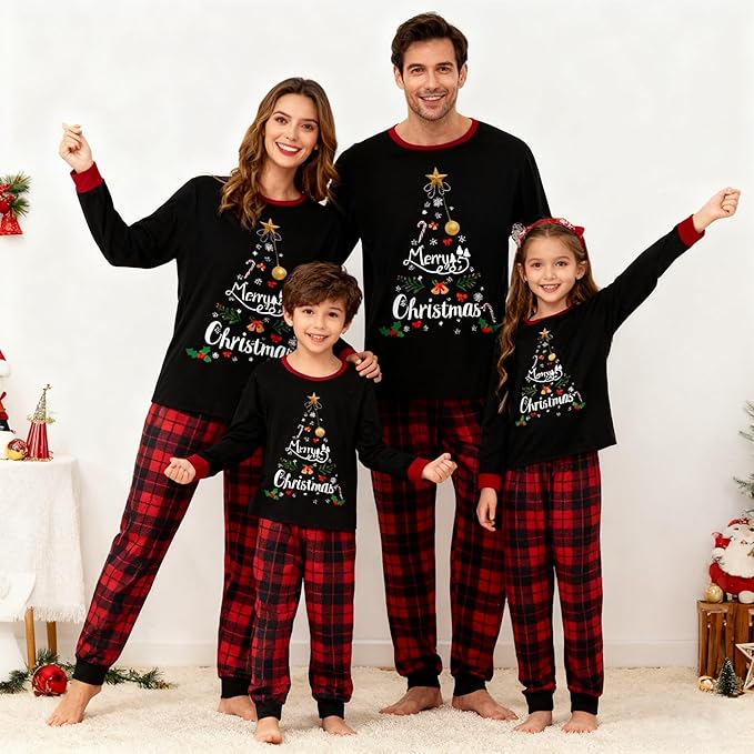 Awoscut Christmas Family Matching Pajamas Christmas Pjs Holiday Nightwear Sleepwear Sets Long Sleeve Pjs