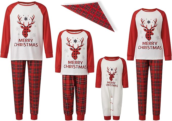 Awoscut Christmas Family Matching Pajamas Christmas Pjs Holiday Nightwear Sleepwear Sets Long Sleeve Pjs