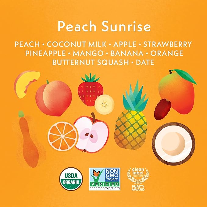 Once Upon a Farm Pouches, Dairy-Free Smoothie Variety Pack, Strawberry, Apple, Banana, Coconut Milk, Mango, Peach, USDA Certified Organic, Non-GMO, Cold-Pressed, No Sugar Added, Variety Pack of 24