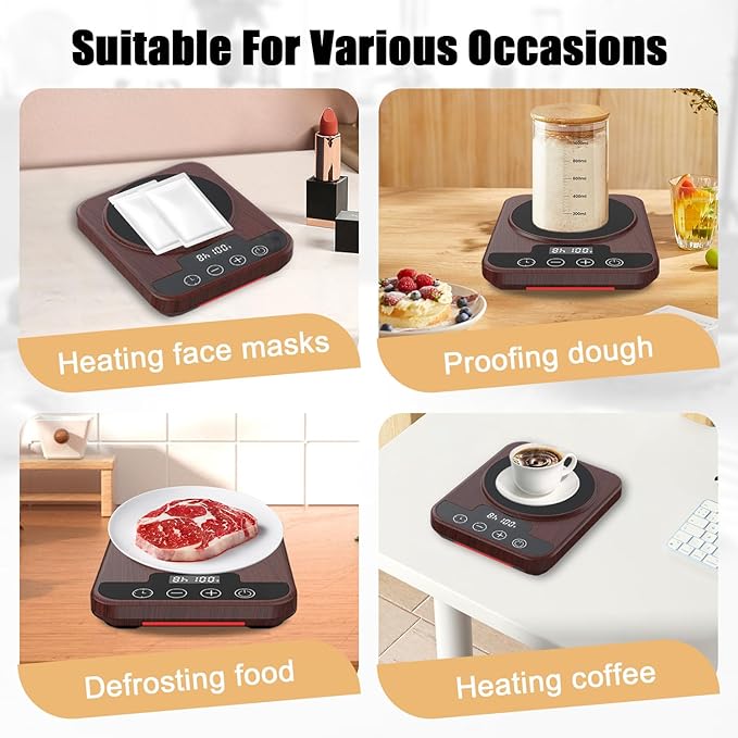 Sourdough Starter Warmer Mat, 12H Timer Warming Heating Pad, Precise 1°F Thermostat Control (70-100°F), Smart Memory Warming On/Off, Fits Jars Up to 40oz, Perfect for Home Baking (Wood)