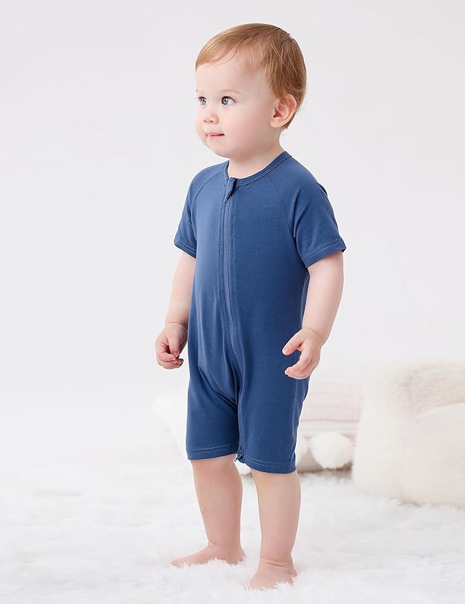 JunNeng 2 Pack Footless Long/Short Sleeve Baby Romper with Zipper Cotton Infant Sleepwear