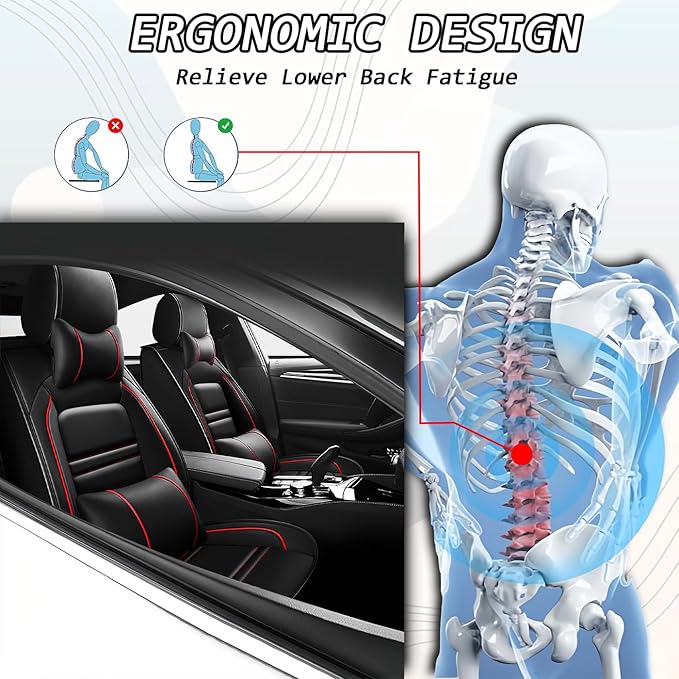 Car Seat Covers for JP Patriot 2009-2017 | 5-Seats Seat Covers, Waterproof Seat Protectors, Automotive Seat Covers (Full Set with Pillow,Black&Red Line)