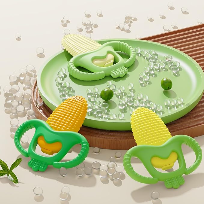 akolik Baby Teething Toys, Baby Frozen Teething Relief, BPA Free Infant Chew Toys Newborn Accessories, Cold Freezer Teethers for Babies 0-3-6-9-12 Months Old Boys Girls(Corn B)