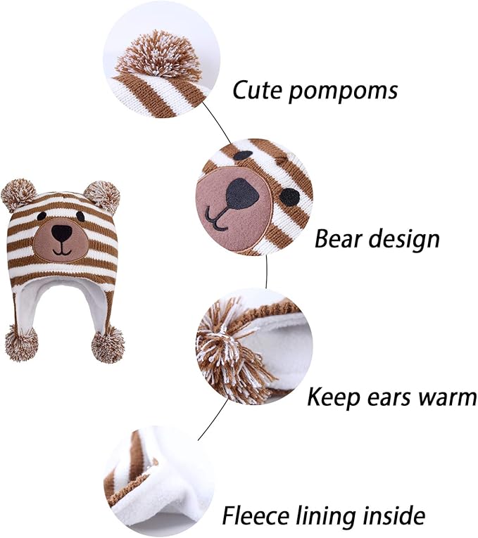 LANGZHEN Toddler Kids Infant Winter Hat,Earflap Knit Warm Cap Fleece Lined Beanie for Baby Boys Girls