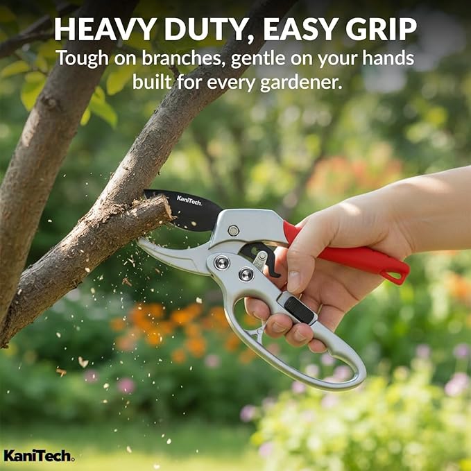 Pruning Shears for Gardening with Gloves - Heavy Duty Garden Shears, Aluminum Hand Pruners with TPR Grip Handle, 8 inch 3.55mm Thick Blade - for Branches, Flowers & Plants (Red)