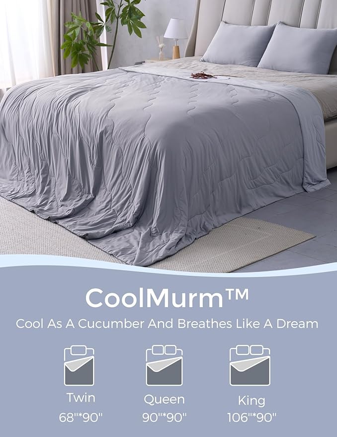 Momcozy Life CoolMurm Cooling Comforter for Hot Sleepers, Twin/Twin XL 68" x90” Soft Breathable Pregnancy Cooling Blanket, 3-Second Cooling, 8 Hours+ Stay Cool All Night, Deep Light Grey