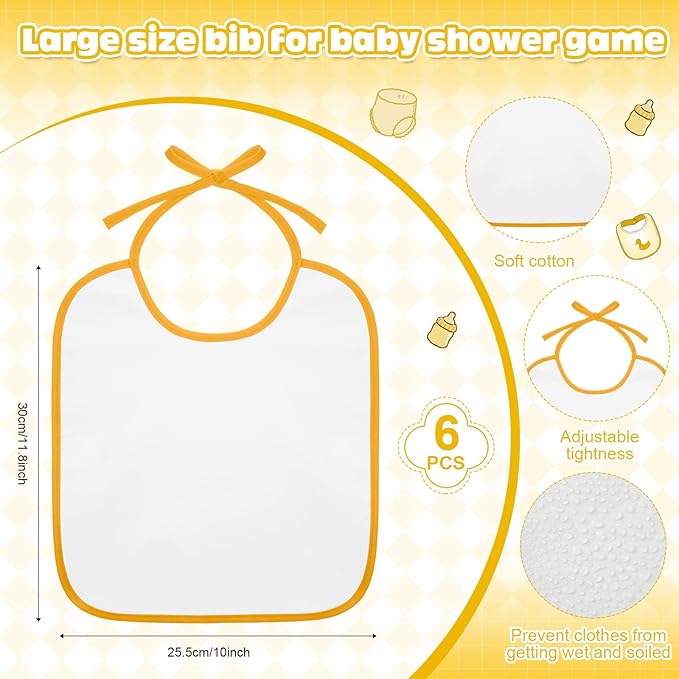 6 Sets Bottle Chug Baby Shower Games Juegos Para Plastic Baby Bottles Bibs Hat Disposable Diapers Gender Reveal Games Baby Changing Diaper Race Game Decoration (Yellow)