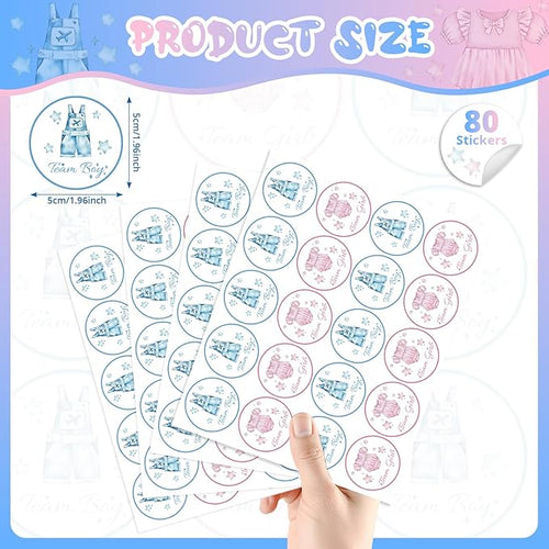 80Pcs Cute Baby Clothes Decal Stickers Roll, 2 inch Team Boy Team Girl Gender Reveal Labels, Pink and Blue Self-Adhesive Decorative Round Stickers for Brithday Baby Shower Party Supplies