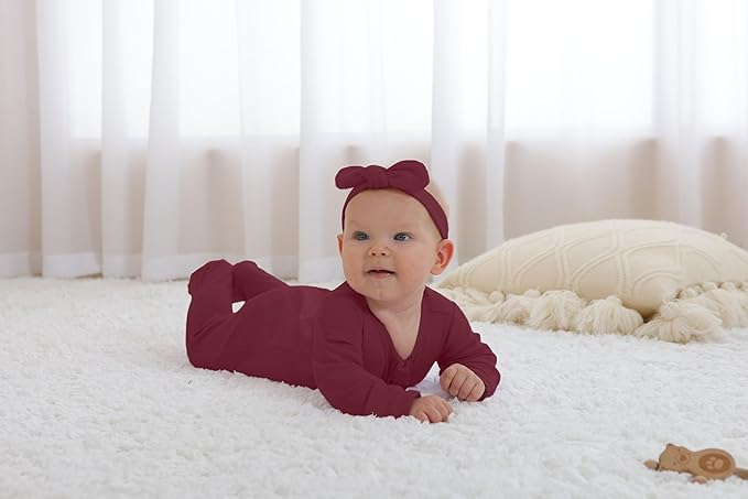 GUISBY Long Sleeve Baby Footed Pajamas with Mittens Cotton Sleepers with Zipper 3-Pack