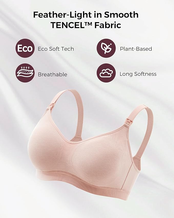 Momcozy Hands-Free Pumping Bra, Wireless & Seamless HF010 Breast Pump Bra, Breathable Tencel™ Fabric & Fully Fixed Cups
