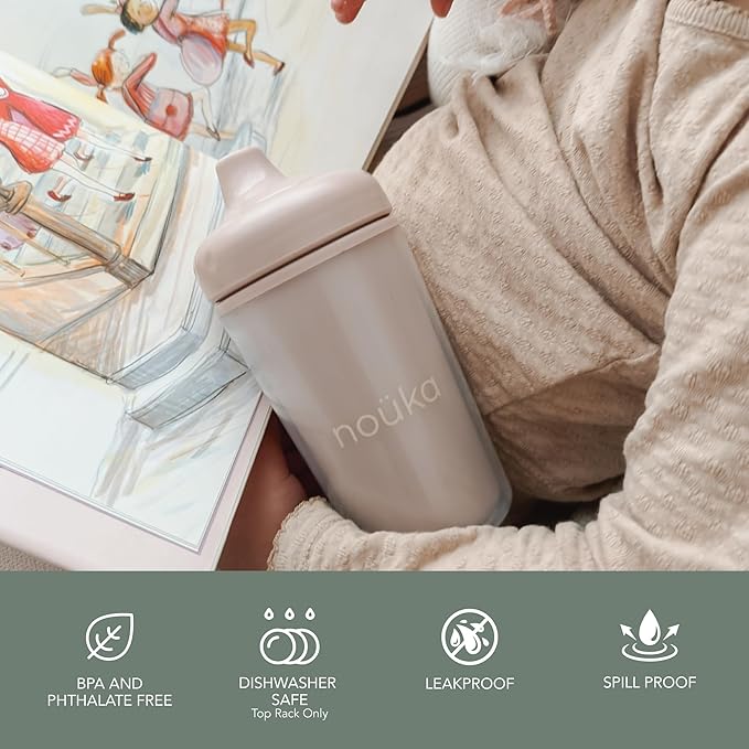 noüka Insulated and Non-Spill Sippy Cup | Leak Proof and Easy Grip | Keeps Drinks Hot or Cold | Soft Blush