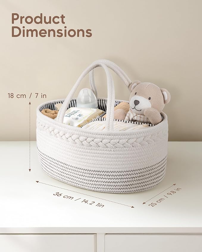 Maliton Baby Diaper Caddy Organizer, Cotton Rope Diaper Caddy Basket, Large Storage Basket for Newborn Boys and Girls, Gift for Baby Shower List, Newborn Essentials