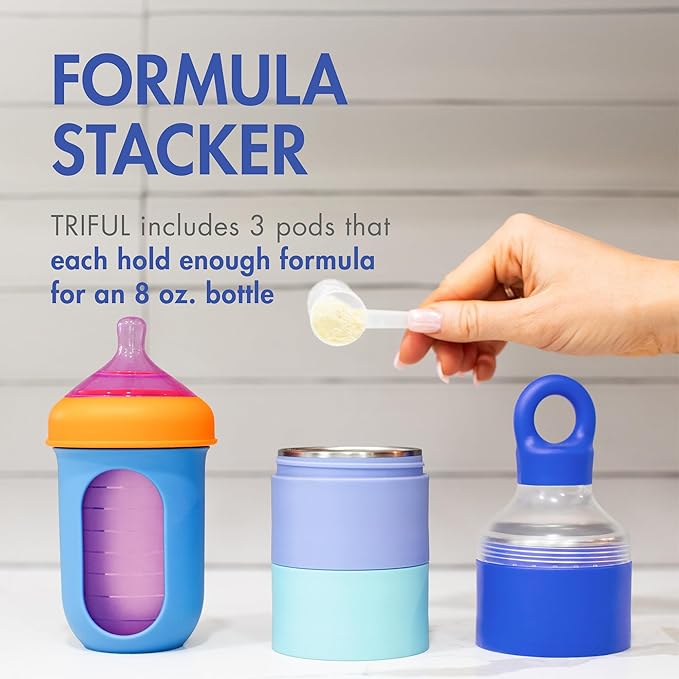 Boon Triful Baby Formula Dispenser On The Go - Insulated Stainless Steel Formula Containers with Stacking Design - Baby Bottle-Feeding Supplies for Travel - Blue