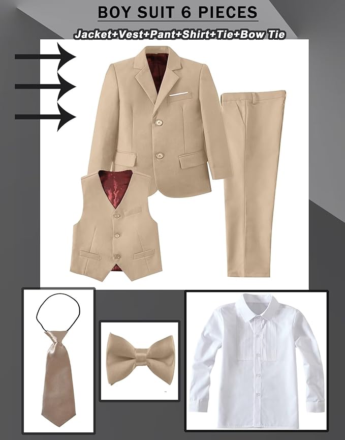 Boys Suit Set Slim Fit Kids Formal Suits Toddler Tuxedo Wedding Prom Classic Suits for Boy Teen Black Blue Dress Outfit