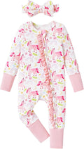 PATPAT Baby Girl Boy Clothes Newborn Infant Footie – Soft Viscose from Bamboo– 2-Way Zipper, Fold-Over Mitten, Ruffle Trim
