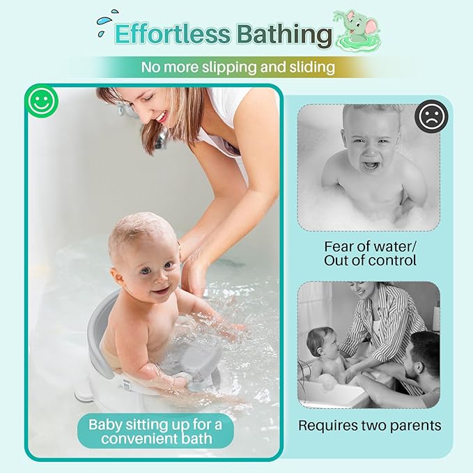 Inaya Baby Bath Seat for Babies 6 Months & Up, Non-Slip, Safe and Comfortable Bathub Chair for Sitting-Up, Ideal Open Design – Essential Bath Time Support (Blue)