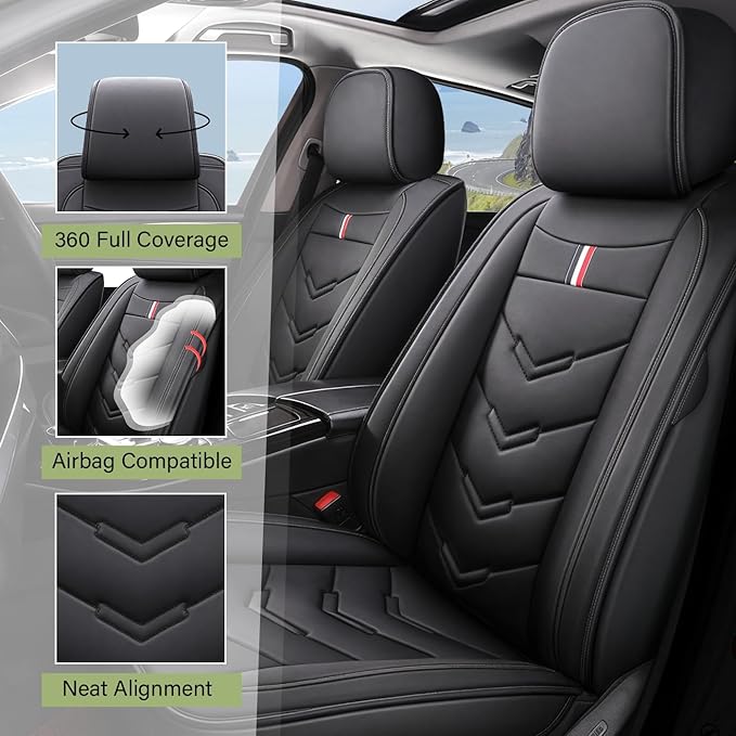 Leather Car Seat Covers Fit for LR LR4 2009-2016, 5 Seater Waterproof and Wear-Resistant Seat Cover Interior Accessories(Full Set,Black)