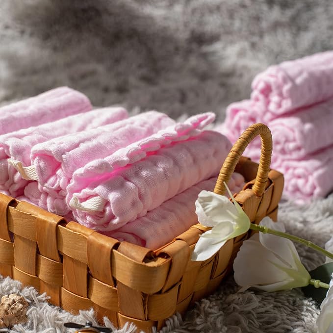 MUKIN Baby Washcloths - Natural Cotton Baby Wipes - Soft Newborn Face Towel for Sensitive Skin - 10 Pack, 12x12 inches