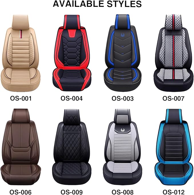 OASIS AUTO Car Seat Covers Premium Waterproof Faux Leather Cushion Universal Accessories Fit SUV Truck Sedan Automotive Vehicle Auto Interior Protector Front Pair (OS-001 Tan)