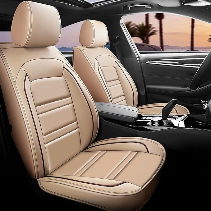 Seat Covers for Toyota rav4 2000-2025 | 5-Seats Leather Seat Covers, Easy to Install Automotive Seat Covers Full Set (Full Set, Beige)