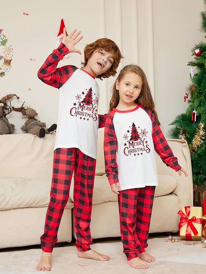 Awoscut Christmas Family Matching Pajamas Christmas Pjs Holiday Nightwear Sleepwear Sets Long Sleeve Pjs