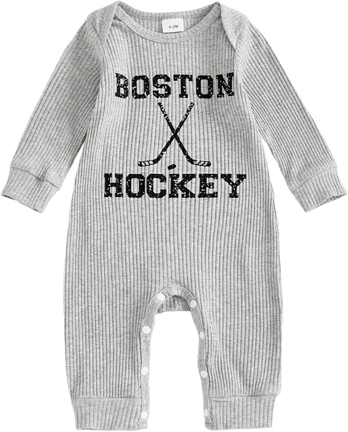 Fernvia Newborn Baby Boy Clothes Letters Print Bodysuit 3 6 9 12 18 Months Long Sleeve Jumpsuit with Hat 2PCS Outfits Set