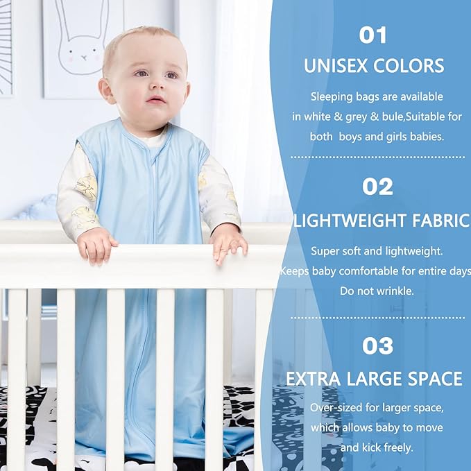 3 Pack Baby Sleep Sack 3-6 Months 100% Rayon Cotton Baby Sleeping Bag 2-Way Zipper Toddler Wearable Blankets Comfy Stretchy Thin Sleep Sacks TOG 0.3