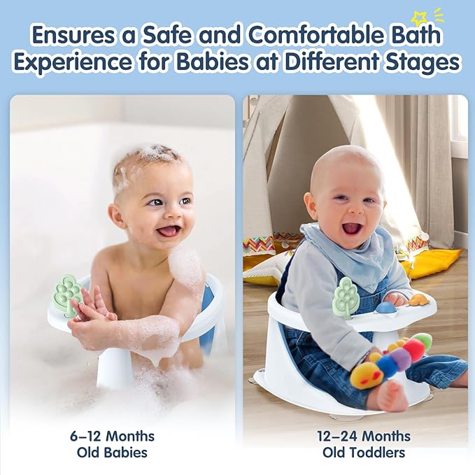 Baby Bath Seat for Babies 6 Months & Up, Non-Slip with Suction Cups, Safe & Comfortable Infant Bath Seat for Bathtub, Blue