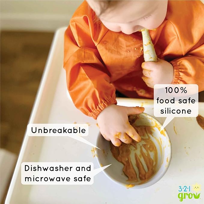 Silicone Easy Scoop & Hold Bowl Set – Adaptive Baby & Toddler Feeding Bowls with Clip-On Rim and Handle – Helps Build Independence & Coordination – 2 Pack – Dishwasher Safe (Midnight)