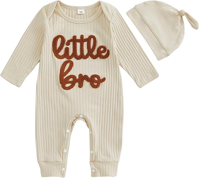 Fernvia Newborn Baby Boy Clothes Letters Print Bodysuit 3 6 9 12 18 Months Long Sleeve Jumpsuit with Hat 2PCS Outfits Set
