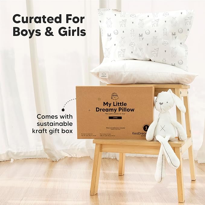 KeaBabies Toddler Pillow with Pillowcase, Jumbo 14X20 - Soft Organic Cotton Toddler Pillows for Sleeping - Machine Washable - Perfect for Travel, Toddler Bed Set (Wild Picnic)
